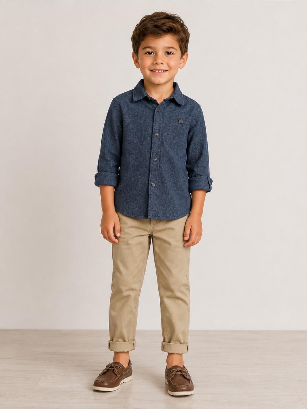3/$25 Zara Boys Blue Herringbone Button-Up Shirt Size 4 (104) Dress Shirt